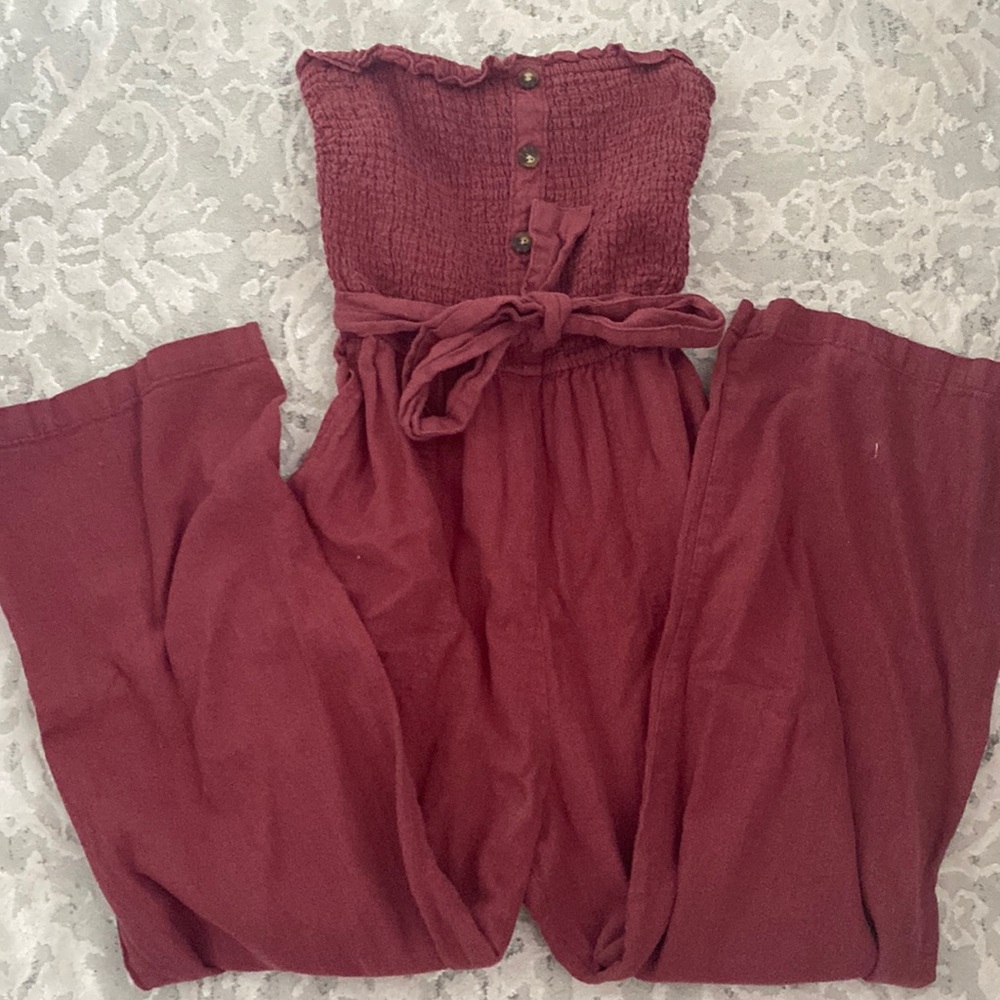 Burgundy Strapless Romper Abercrombie & Fitch